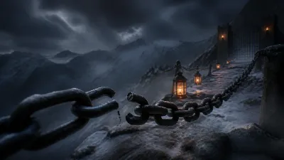 Broken iron signal chain leading toward a closed gate