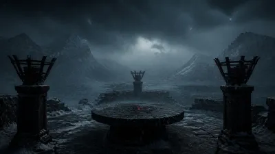 Three dark signal braziers around an inactive relay table