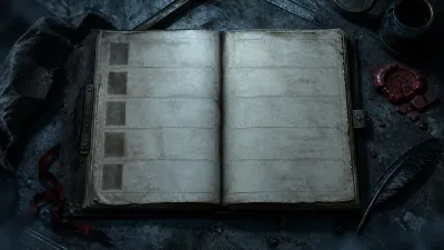 Empty save ledger with a broken red seal on cold stone
