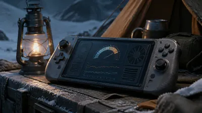 Unbranded handheld performance instrument in a snowy camp
